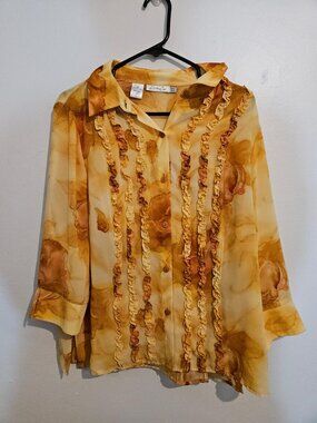 Kathy Che Vintage Yellow Ruffle Blouse sz 18